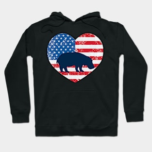 American Flag Heart Love Hippopotamus Usa Patriotic 4Th Of July Hoodie